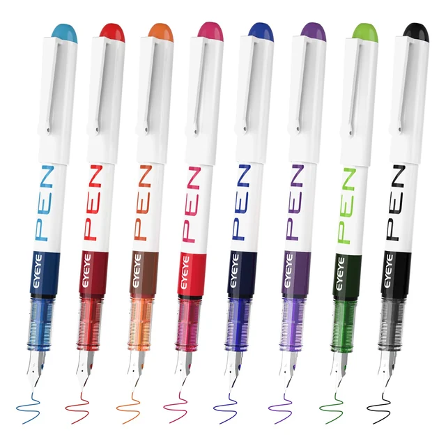 White-barrel fountain pens, 8 assorted colors, view 1