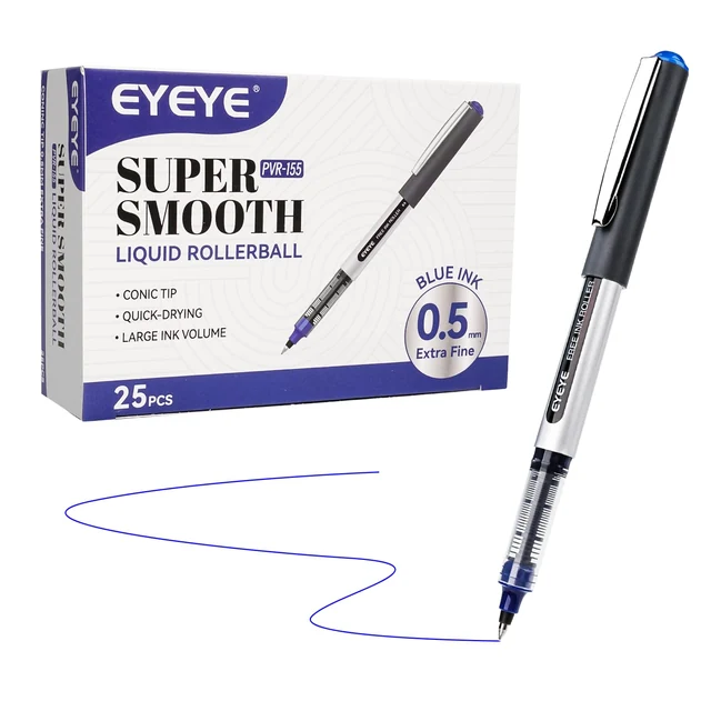 Blue rollerball pens, 25 pack, 25 blue ink pens, view 1