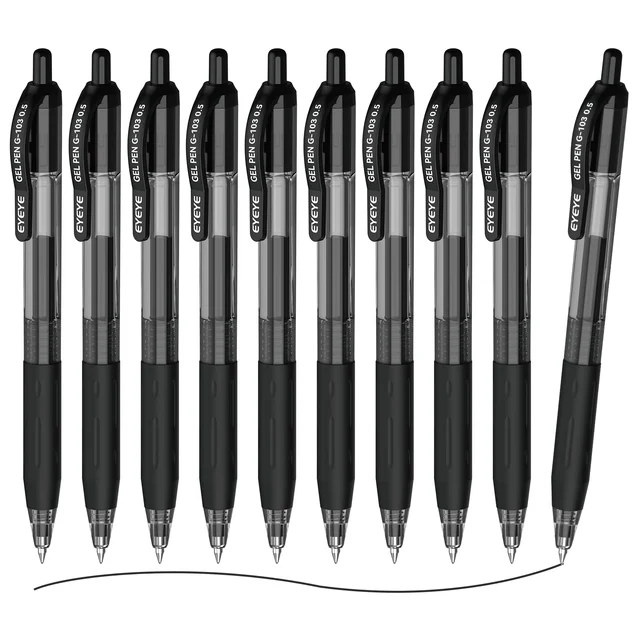 G-103 black gel pens, 10 pack, 10 black ink pens, view 1