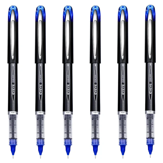 Blue needle-tip rollerballs, 6 blue ink pens, view 1