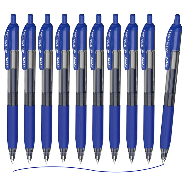 G-103 blue gel pens, 10 pack, 10 blue ink pens, view 1